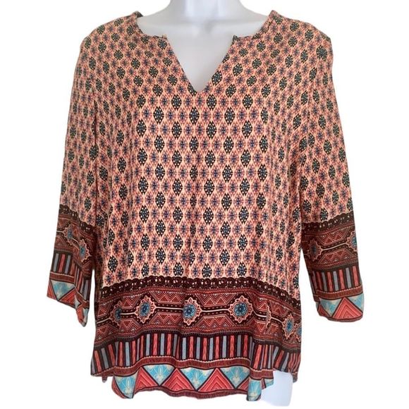 Francesca’s Blue Rain Boho V Neck 3/4 Sleeve Blouse Size Small - Picture 1 of 6